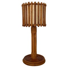 Used Louis Sognot French Rattan Table Lamp