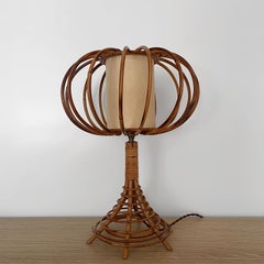 Lampada da tavolo a torre in rattan francese Louis Sognot