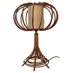 Louis Sognot French Rattan Tower Table Lamp