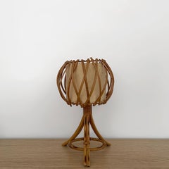 Louis Sognot French Rattan Tripod Lamp - Rewired for US