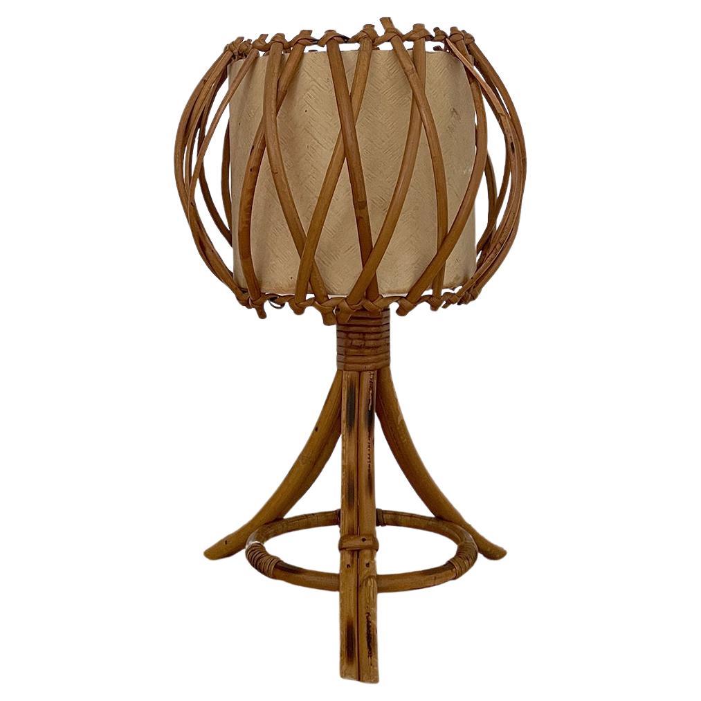 Lampe tripode en rotin français Louis Sognot, recâblée pour les États-Unis