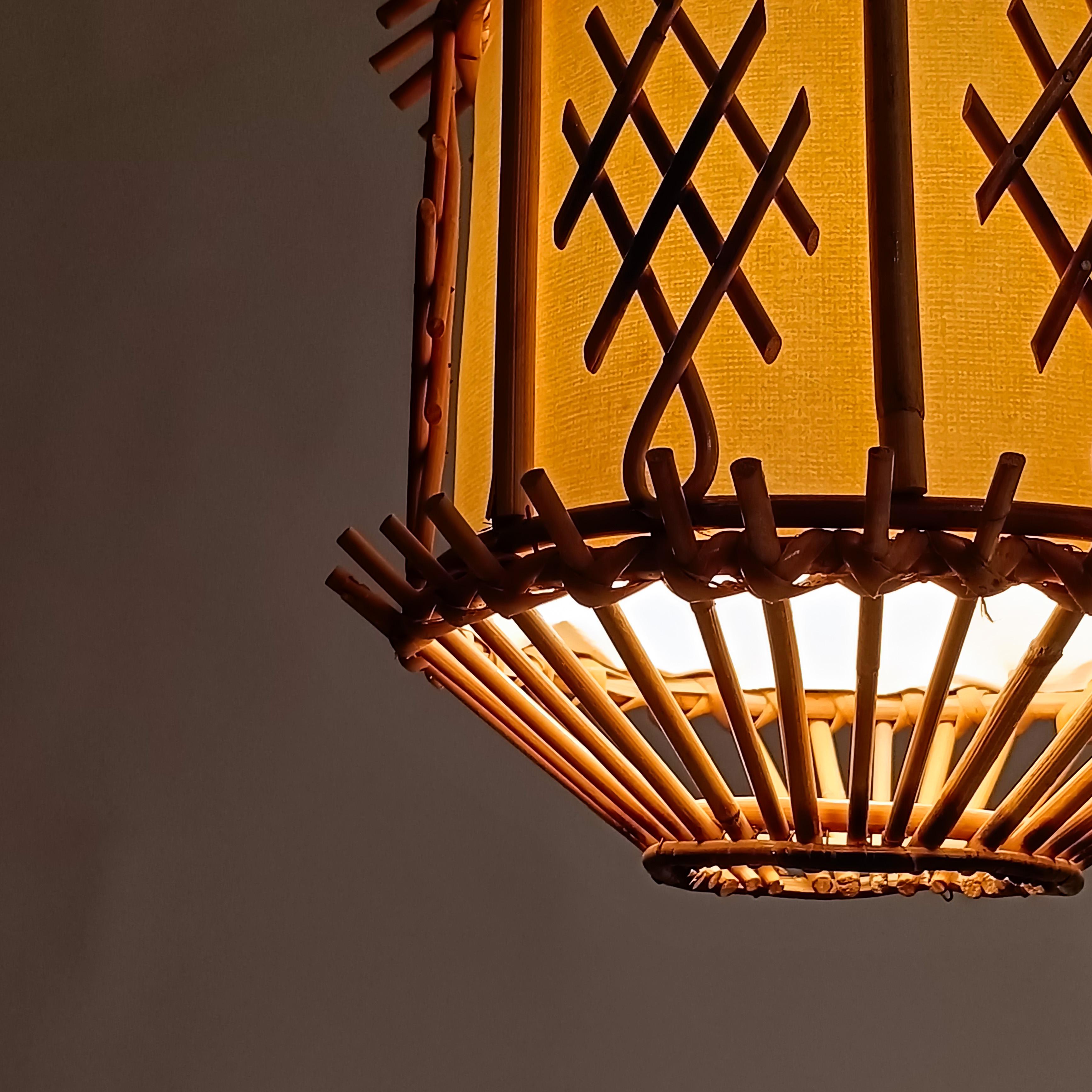 Osier Louis Sognot. Lampe suspendue de style Riviera française, Italie, années 1960 en vente