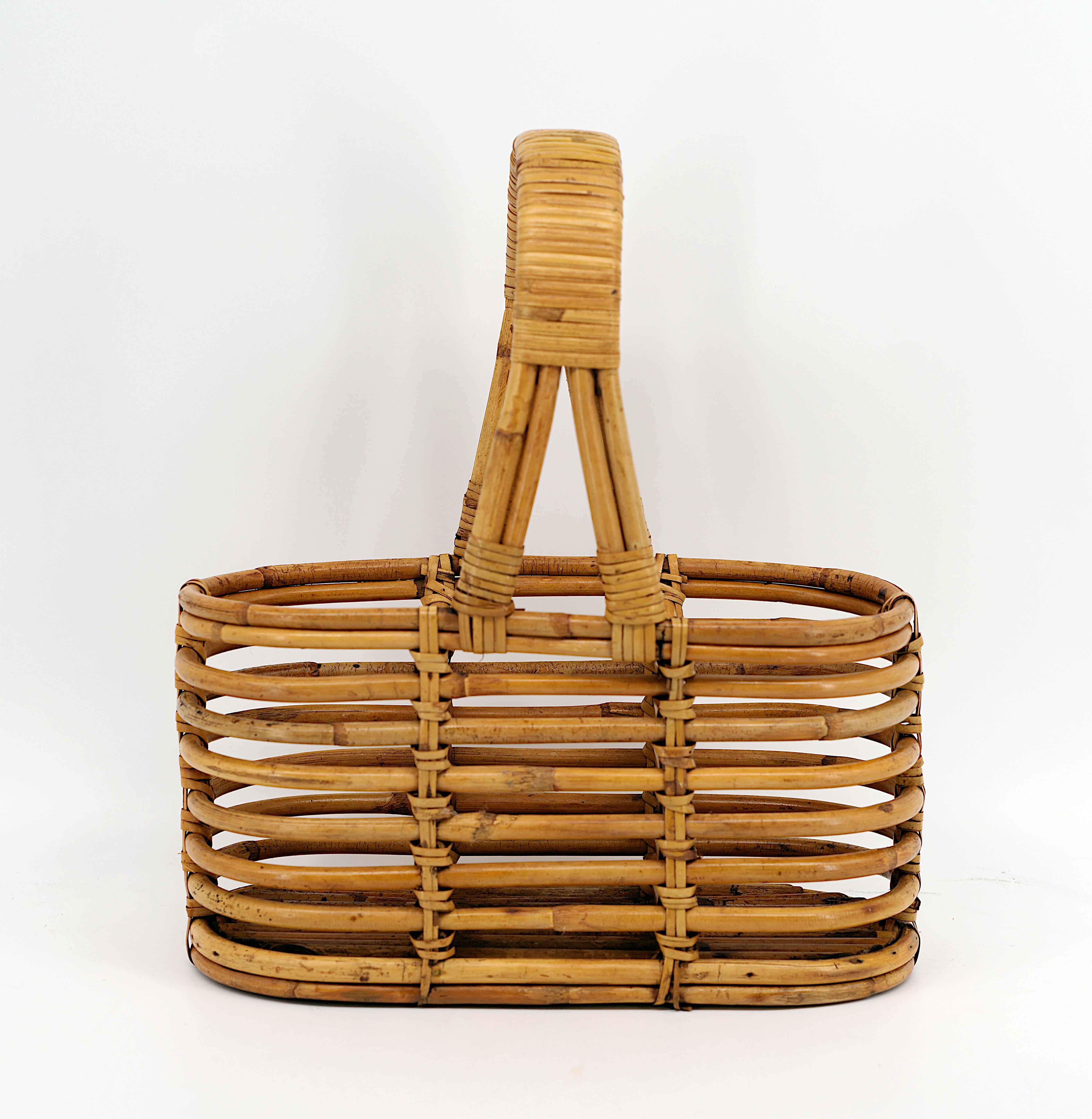 Louis SOGNOT (Ihr) Bambusflaschenhalter aus Bambus, 1950er Jahre (Moderne der Mitte des Jahrhunderts) im Angebot