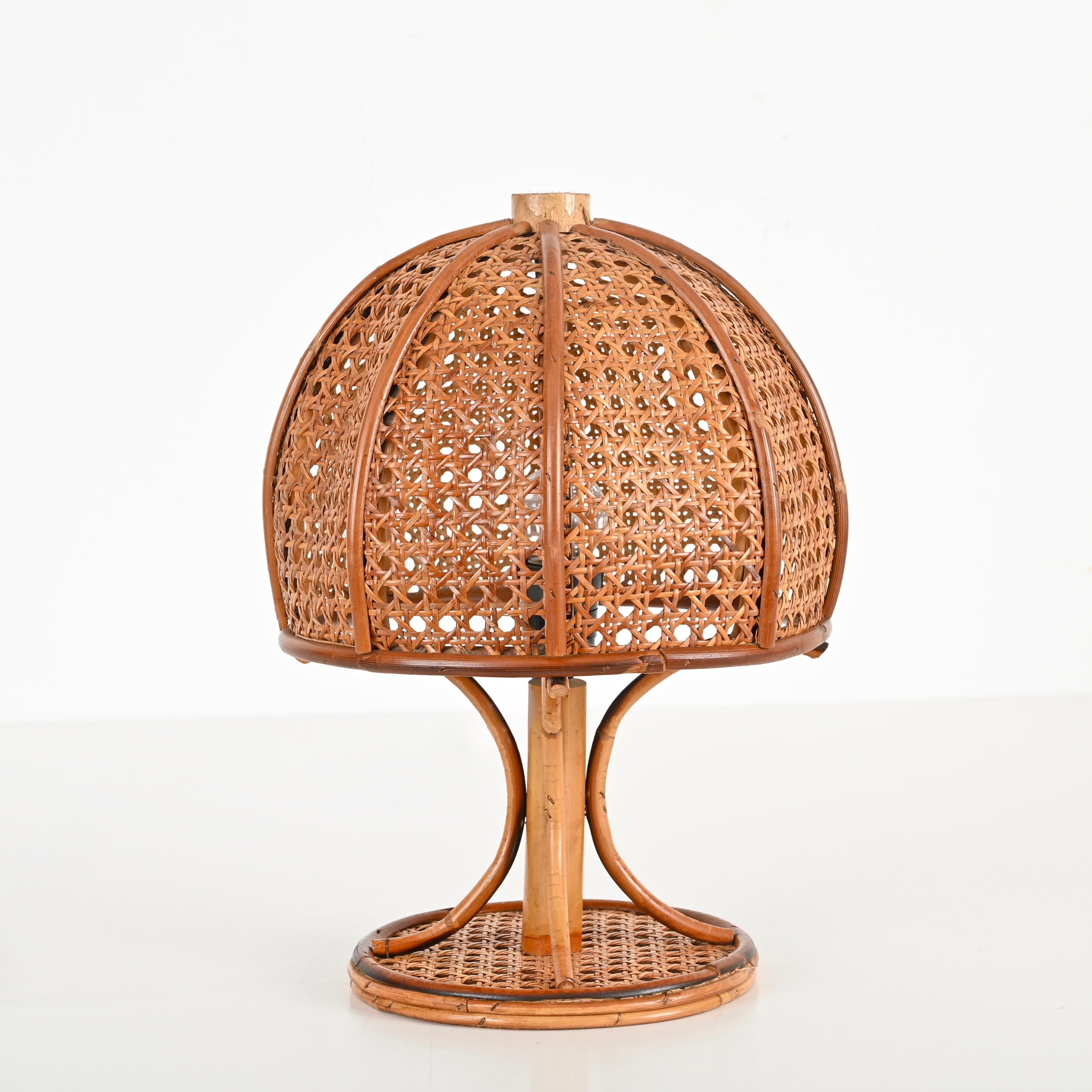 Lampada da tavolo grande in bambù, rattan e paglia di Vienna, Louis Sognot, Italia, anni '60 in vendita 3