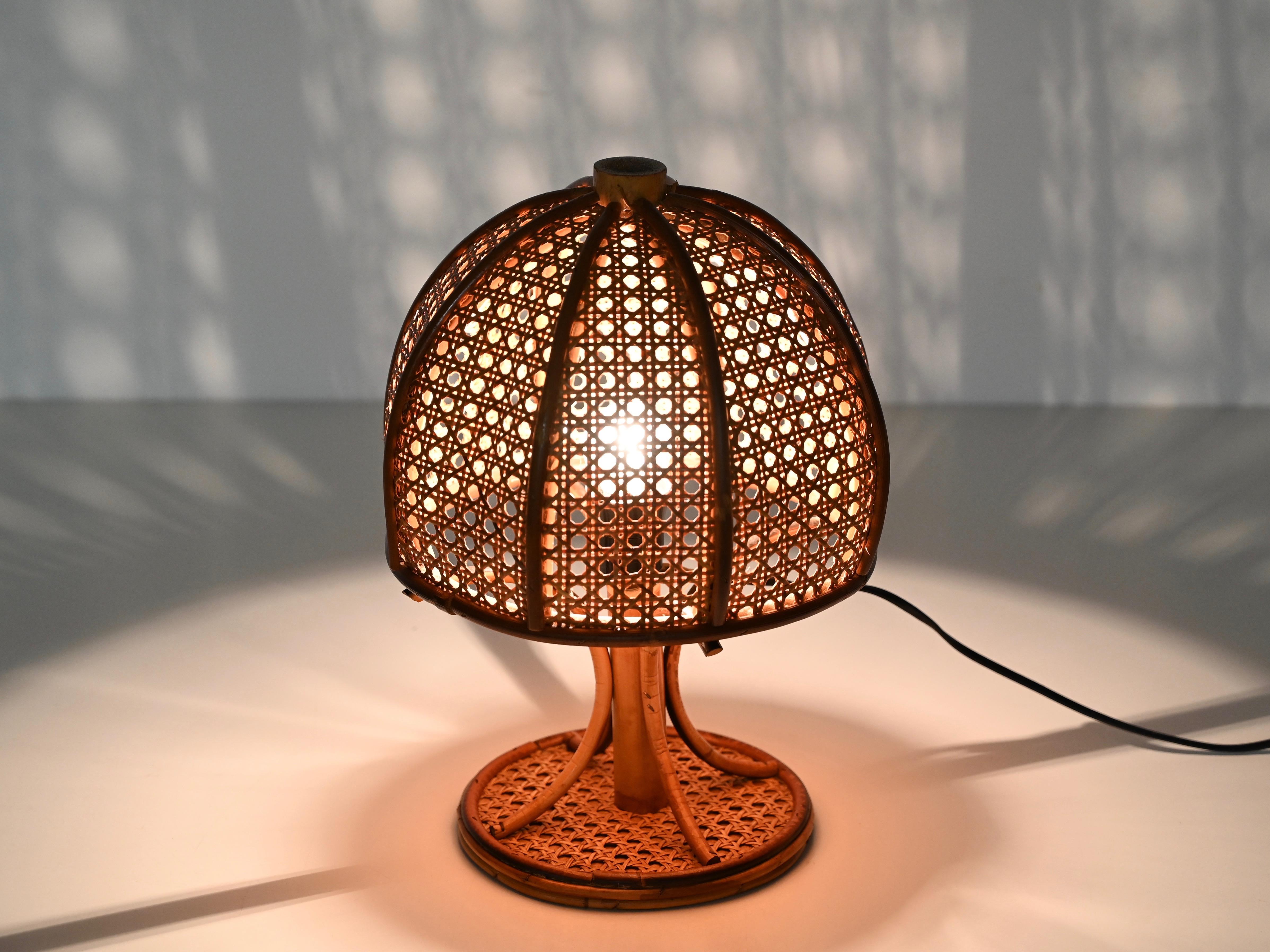 Lampada da tavolo grande in bambù, rattan e paglia di Vienna, Louis Sognot, Italia, anni '60 in vendita 5