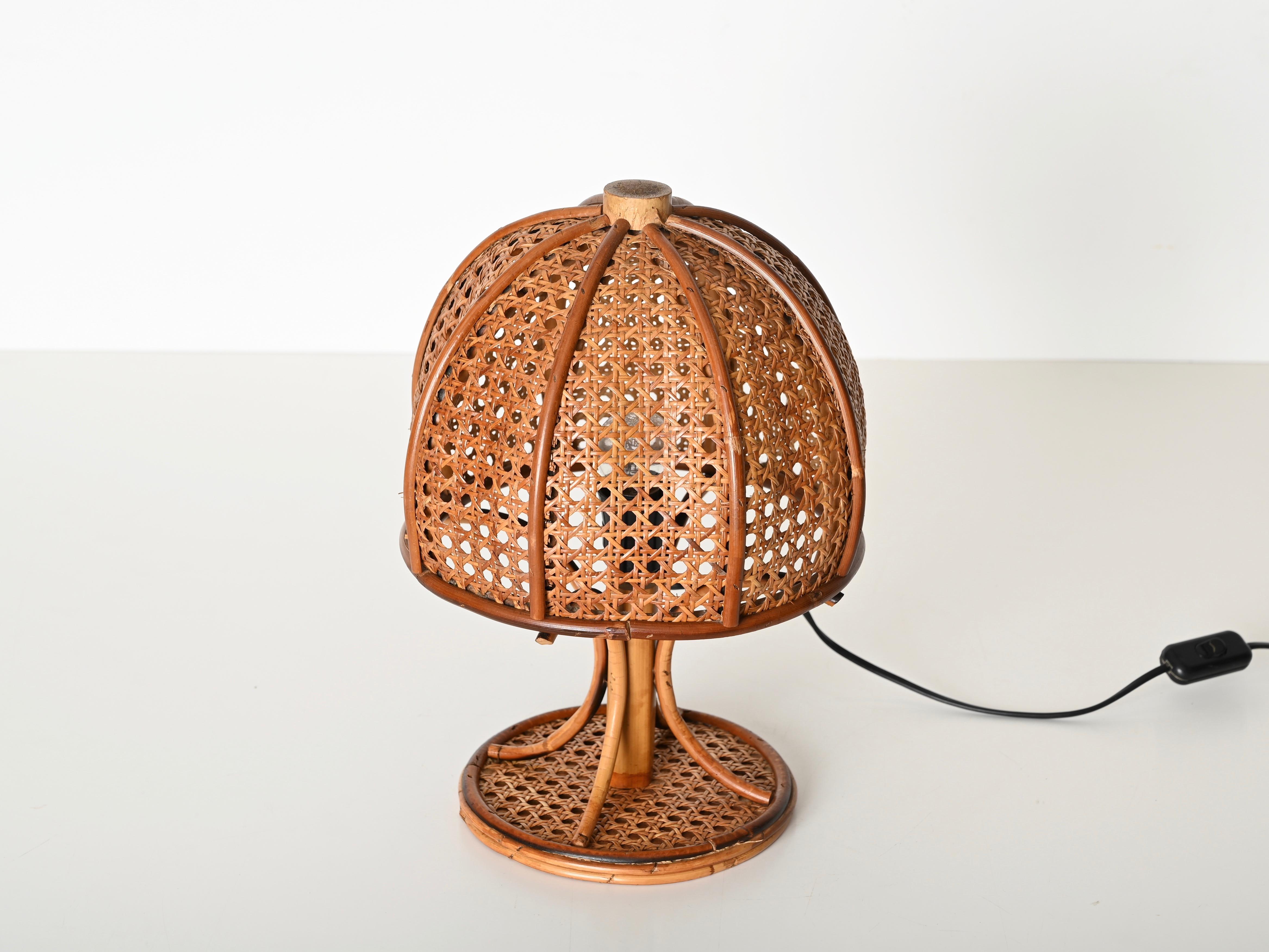 Lampada da tavolo grande in bambù, rattan e paglia di Vienna, Louis Sognot, Italia, anni '60 in vendita 7