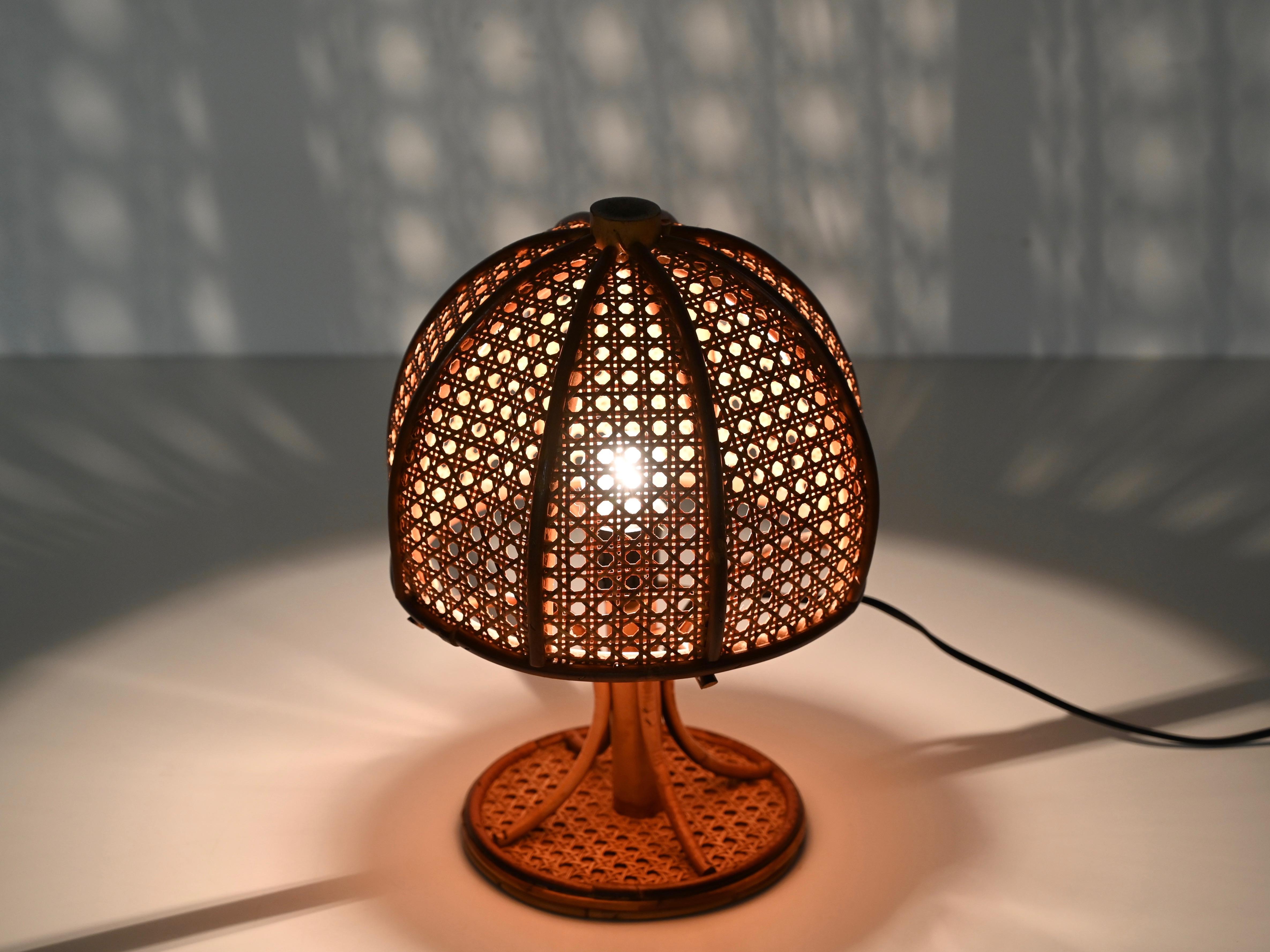 Lampada da tavolo grande in bambù, rattan e paglia di Vienna, Louis Sognot, Italia, anni '60 in vendita 1