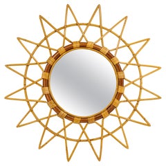 Louis SOGNOT Mid-century Bamboo Wall Mirror, 1950s