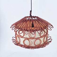 Louis Sognot. Mid-Century Modern cane & rattan pendant lamp, Italy, 1960s