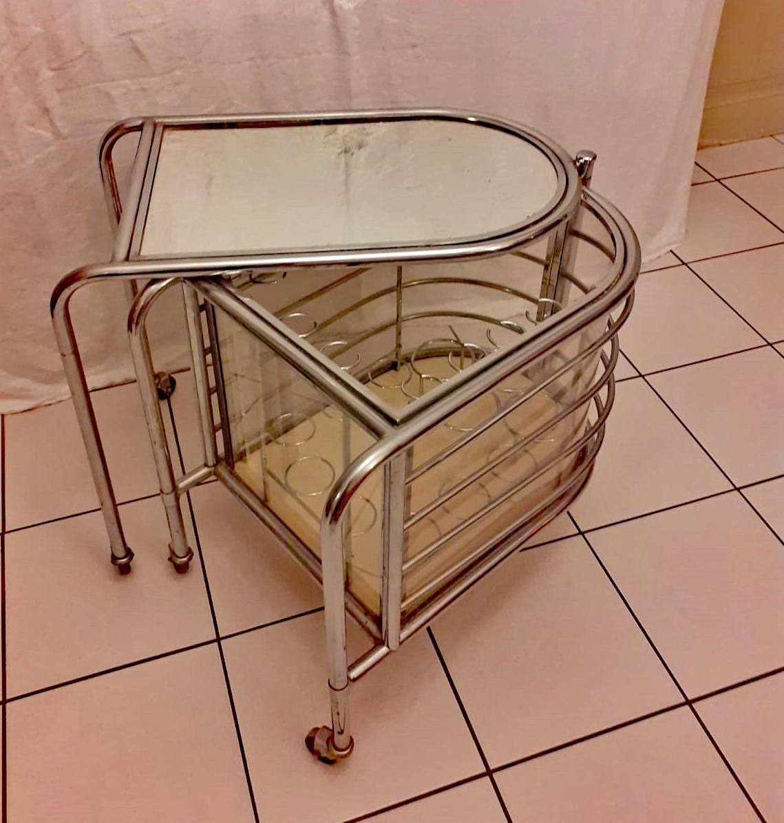 French Louis Sognot, Nickel-Plated Trolley with Revolving Inner Cabinet For Sale