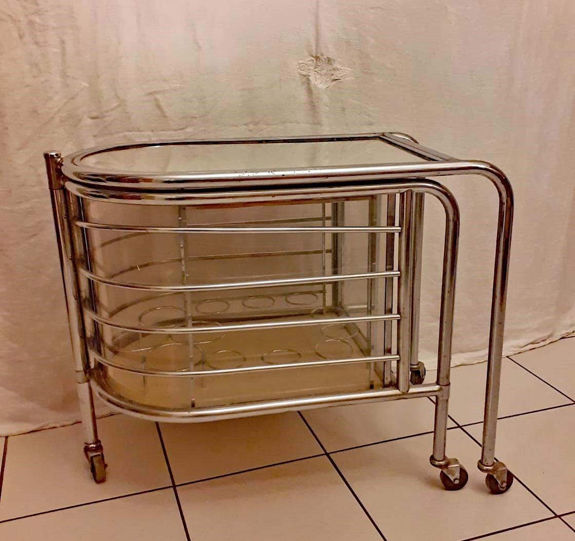 Louis Sognot, Nickel-Plated Trolley with Revolving Inner Cabinet In Good Condition For Sale In Saint-Ouen, FR