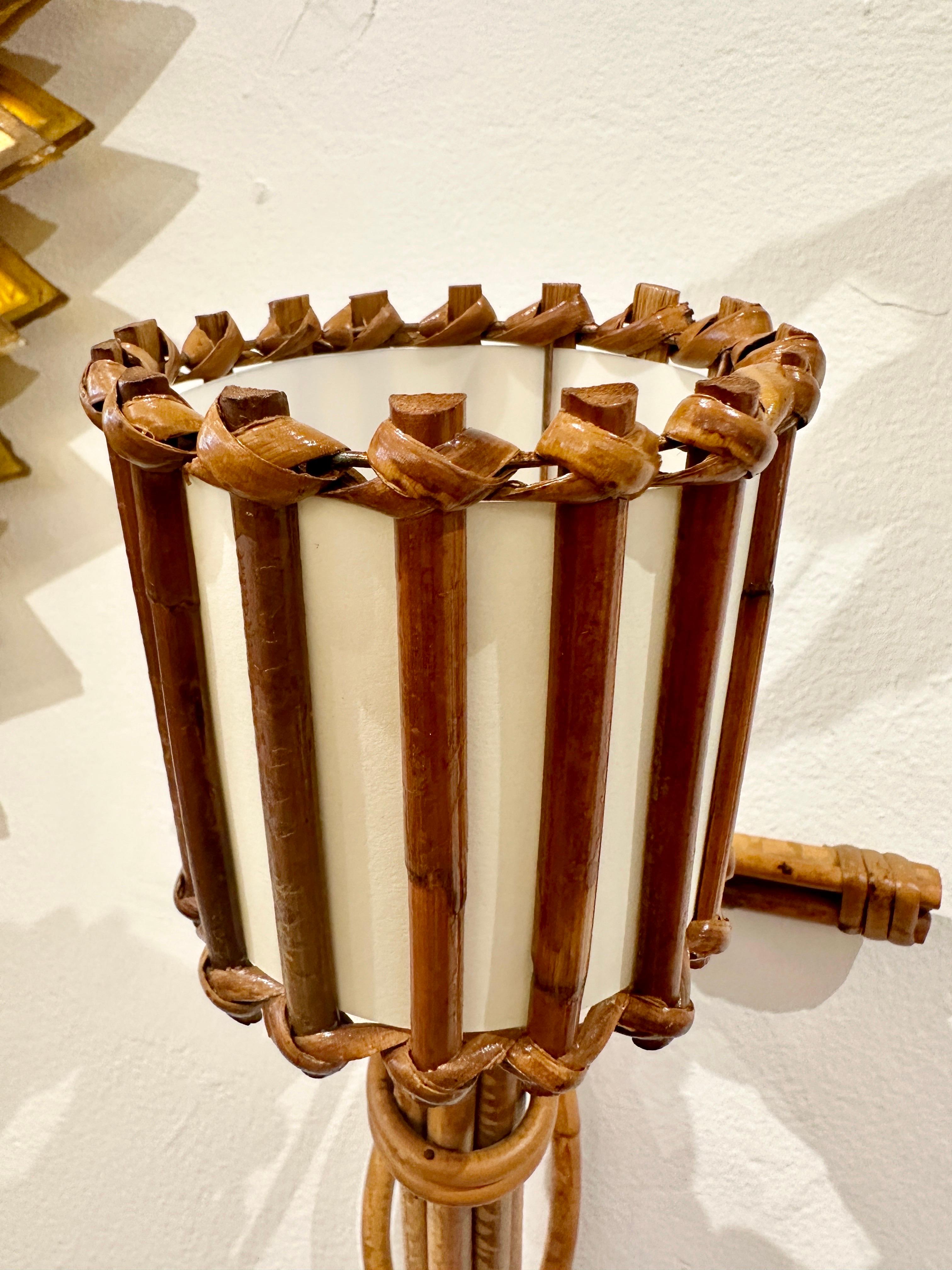 Louis Sognot Original 1950's French Rattan Wall Sconces, Pair For Sale 2