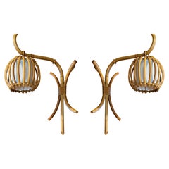 Louis Sognot Pair of Bamboo Wall Sconces, 1950s