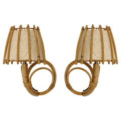 Louis SOGNOT Pair of Bamboo Wall Sconces, 1950s