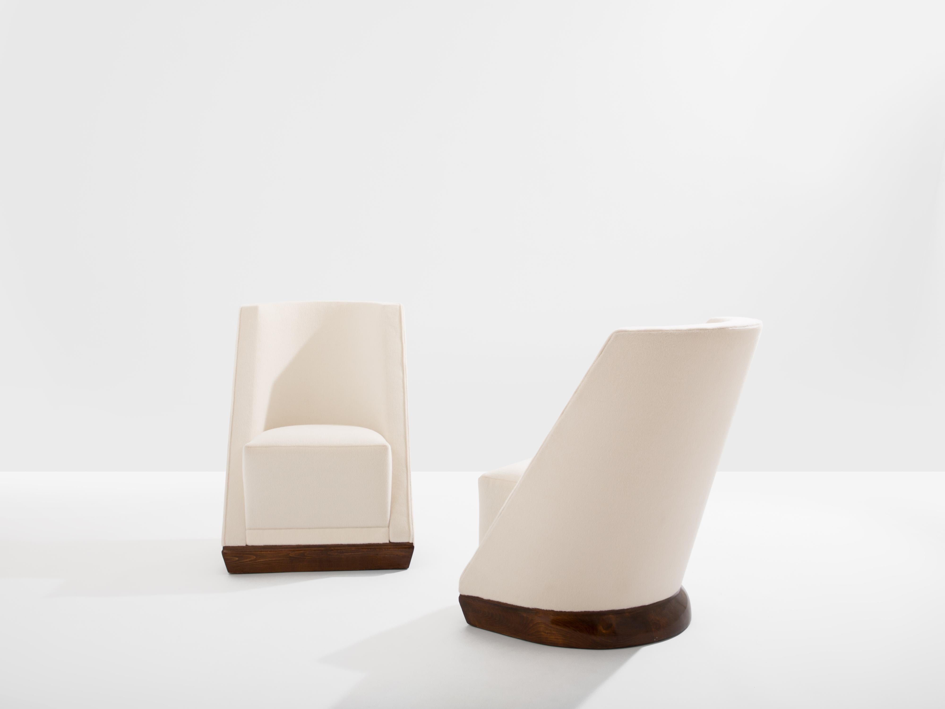 Art Déco Louis Sognot coppia di poltrone moderniste in noce bianco alpaca 1927 in vendita