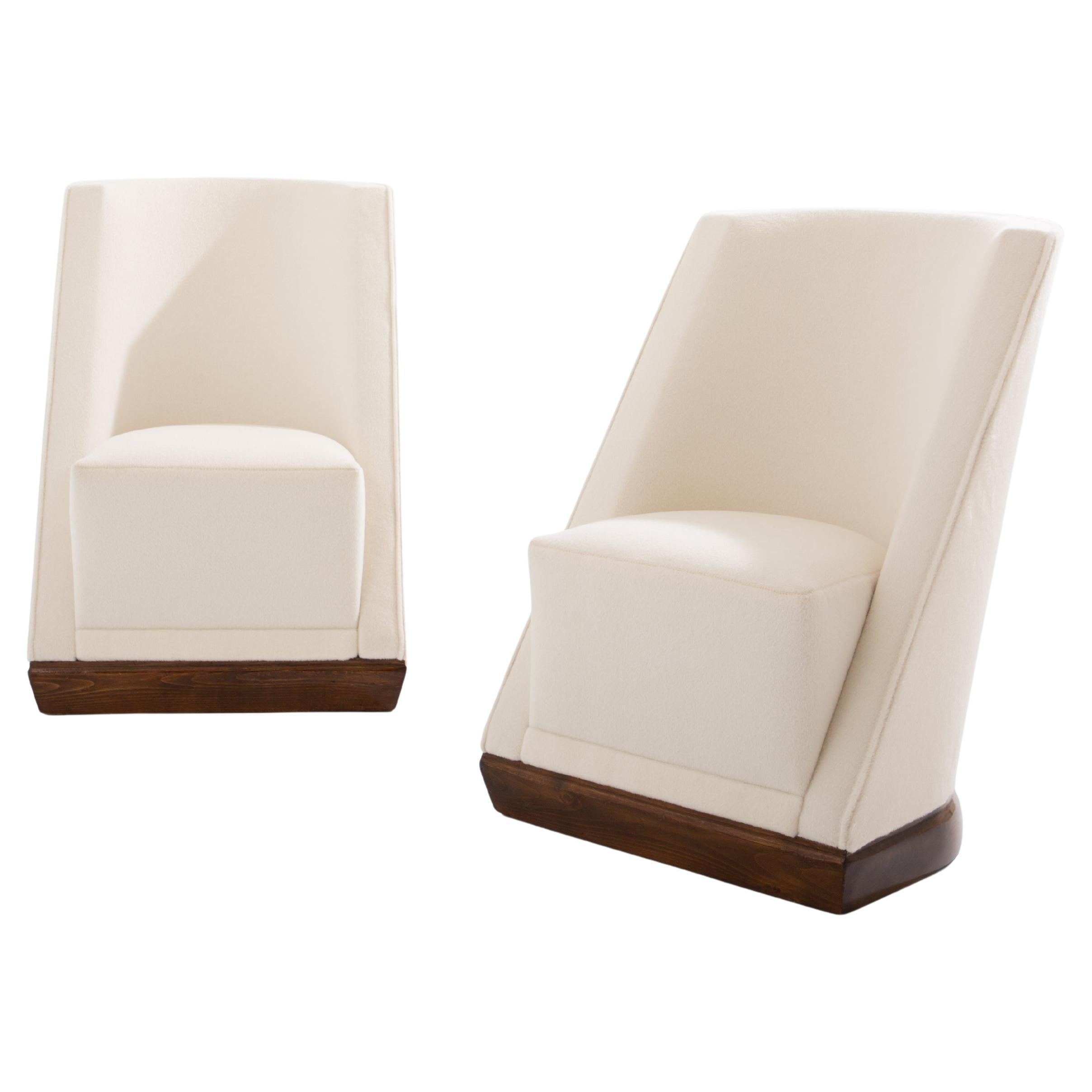 Louis Sognot coppia di poltrone moderniste in noce bianco alpaca 1927 in vendita
