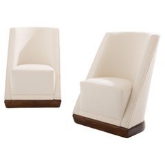 Antique Louis Sognot pair of modernist armchairs walnut white alpaca 1927