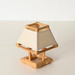 Louis Sognot Pair of Rattan, Bamboo and Hemp Table Lamps, France, 1960s