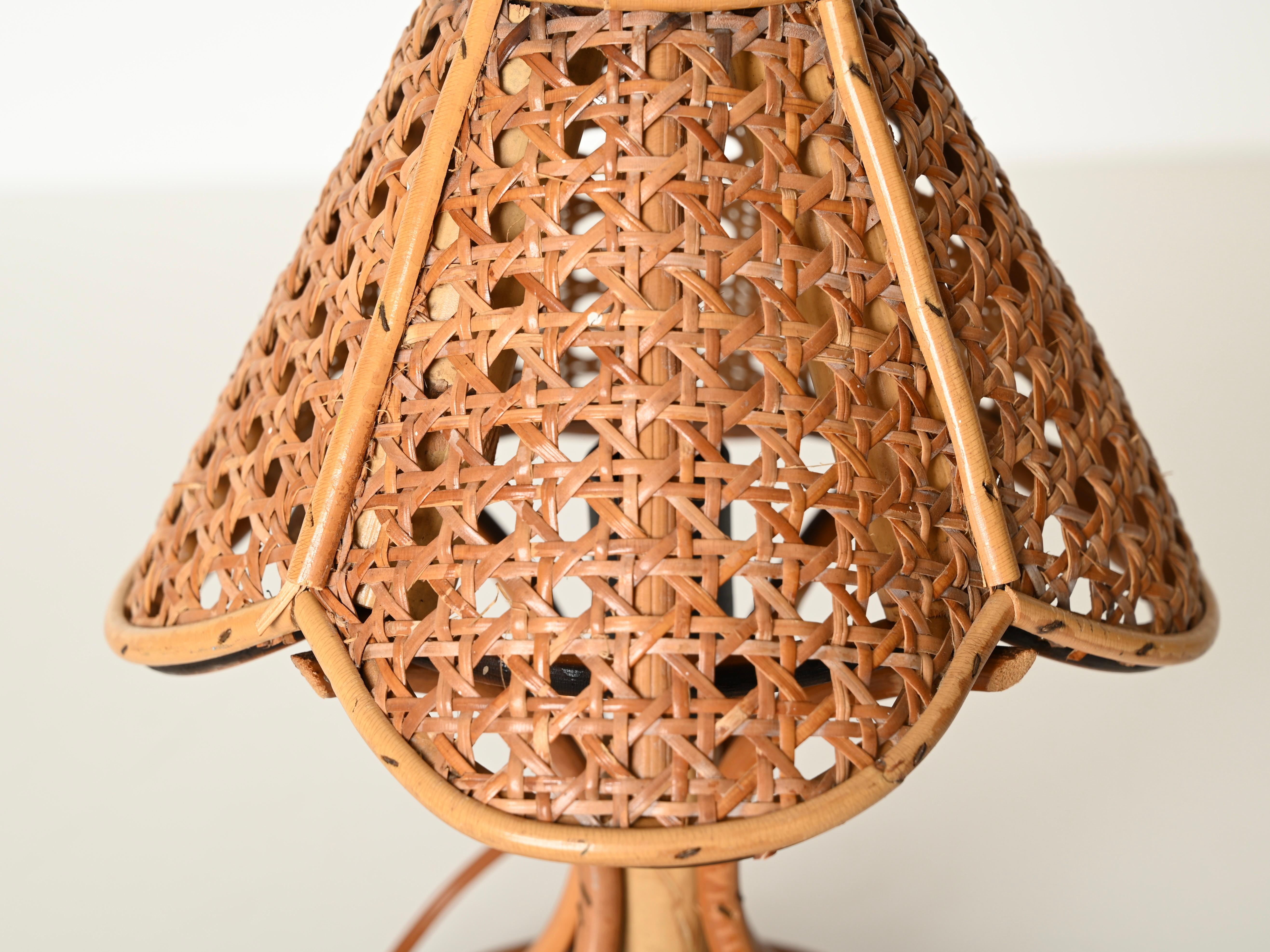 Paire de lampes de table Louis Sognot en bambou, rotin et paille de Vienne, Italie, années 1960 en vente 2
