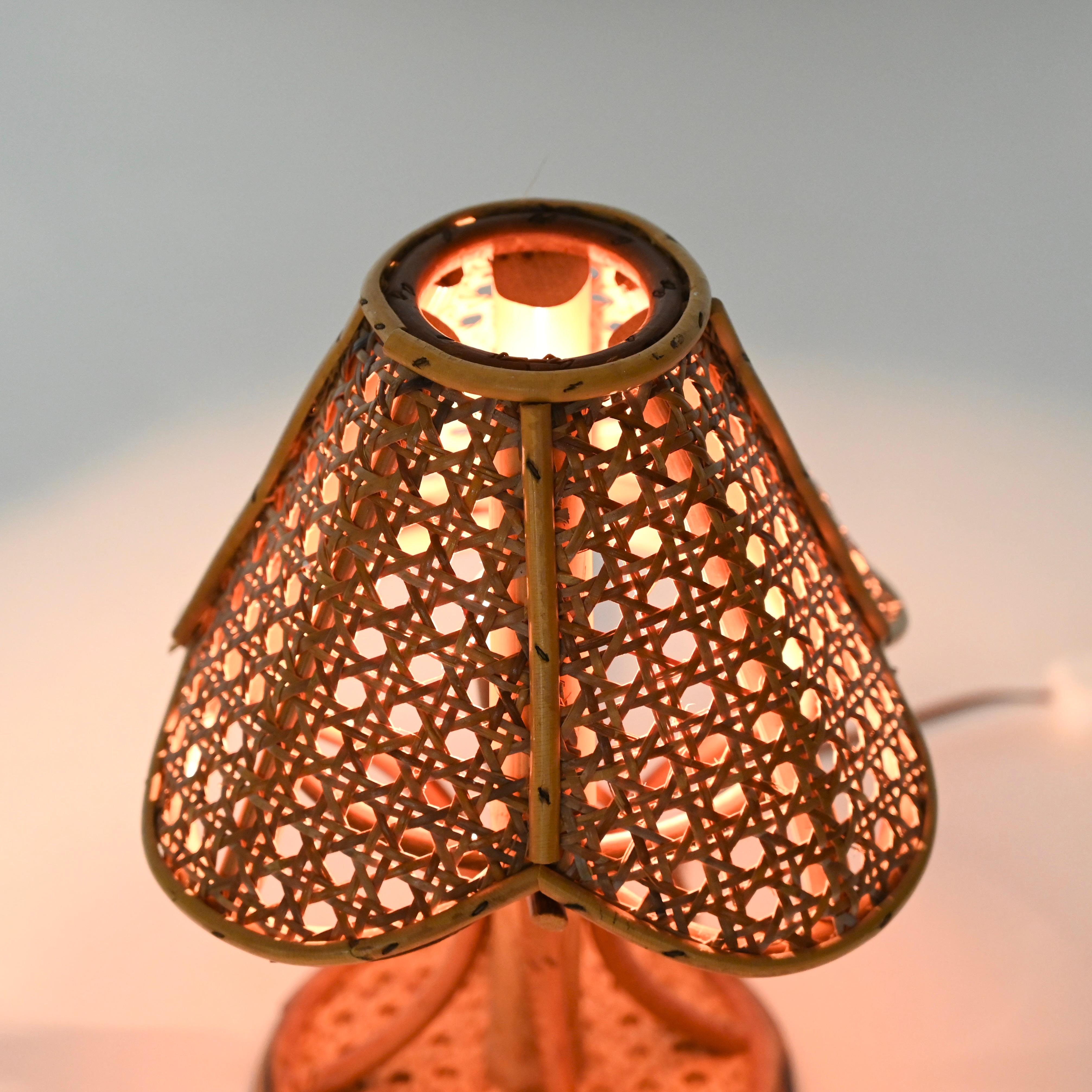 Paire de lampes de table Louis Sognot en bambou, rotin et paille de Vienne, Italie, années 1960 en vente 5