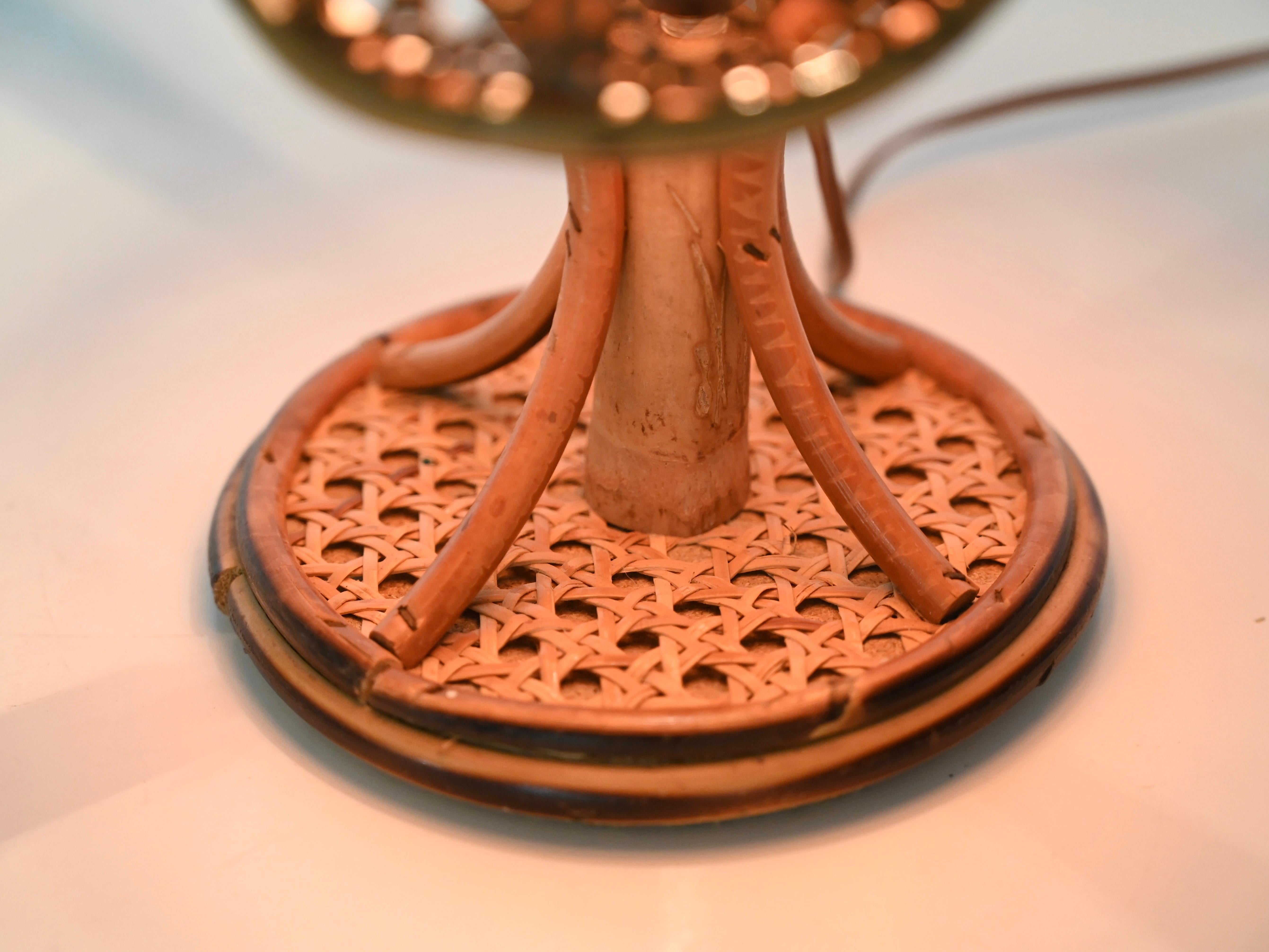 Paire de lampes de table Louis Sognot en bambou, rotin et paille de Vienne, Italie, années 1960 Bon état - En vente à Roma, IT