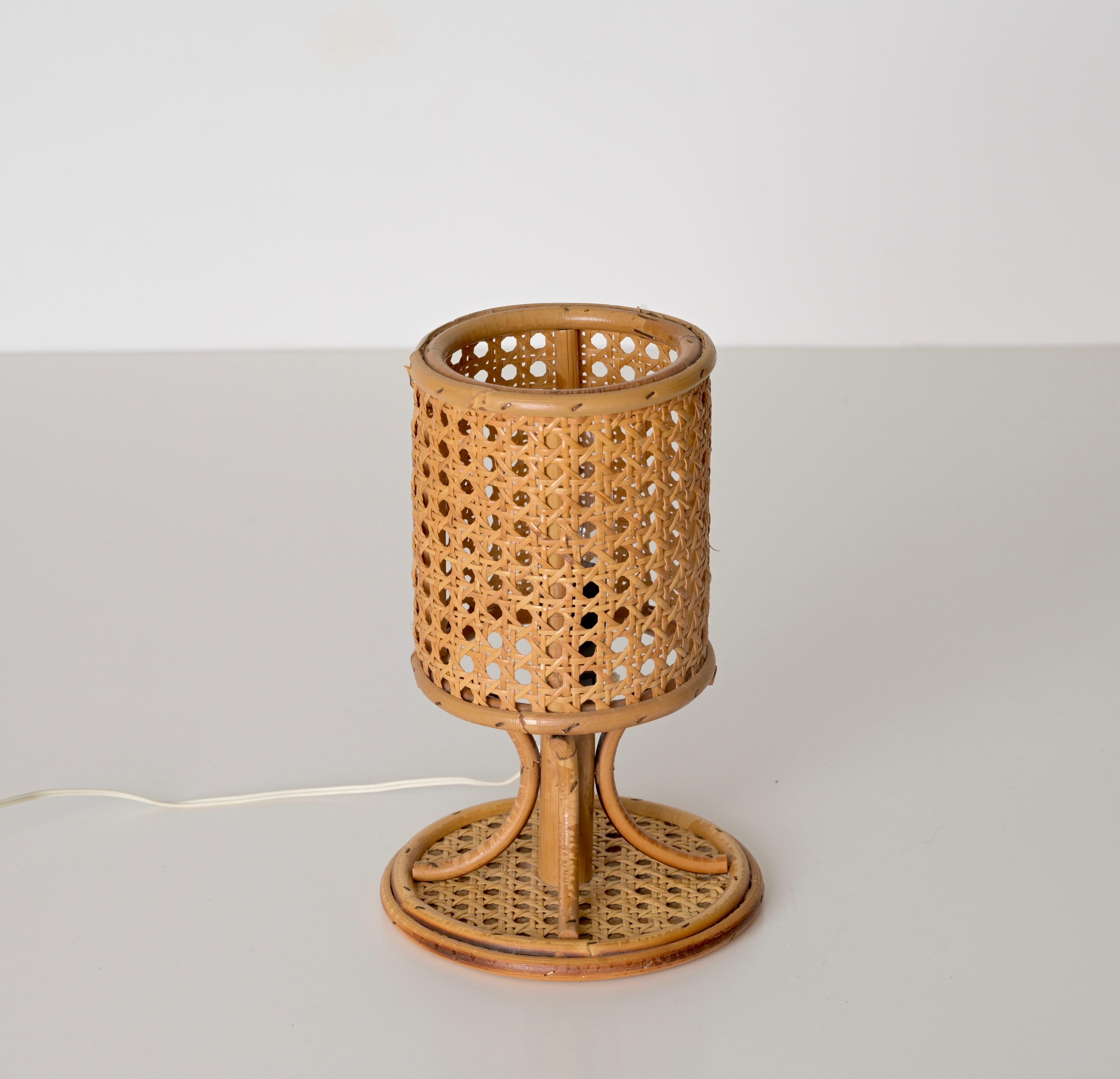 Louis Sognot Pair of Table Lamps in Rattan and Wicker, France 1960s For Sale 2
