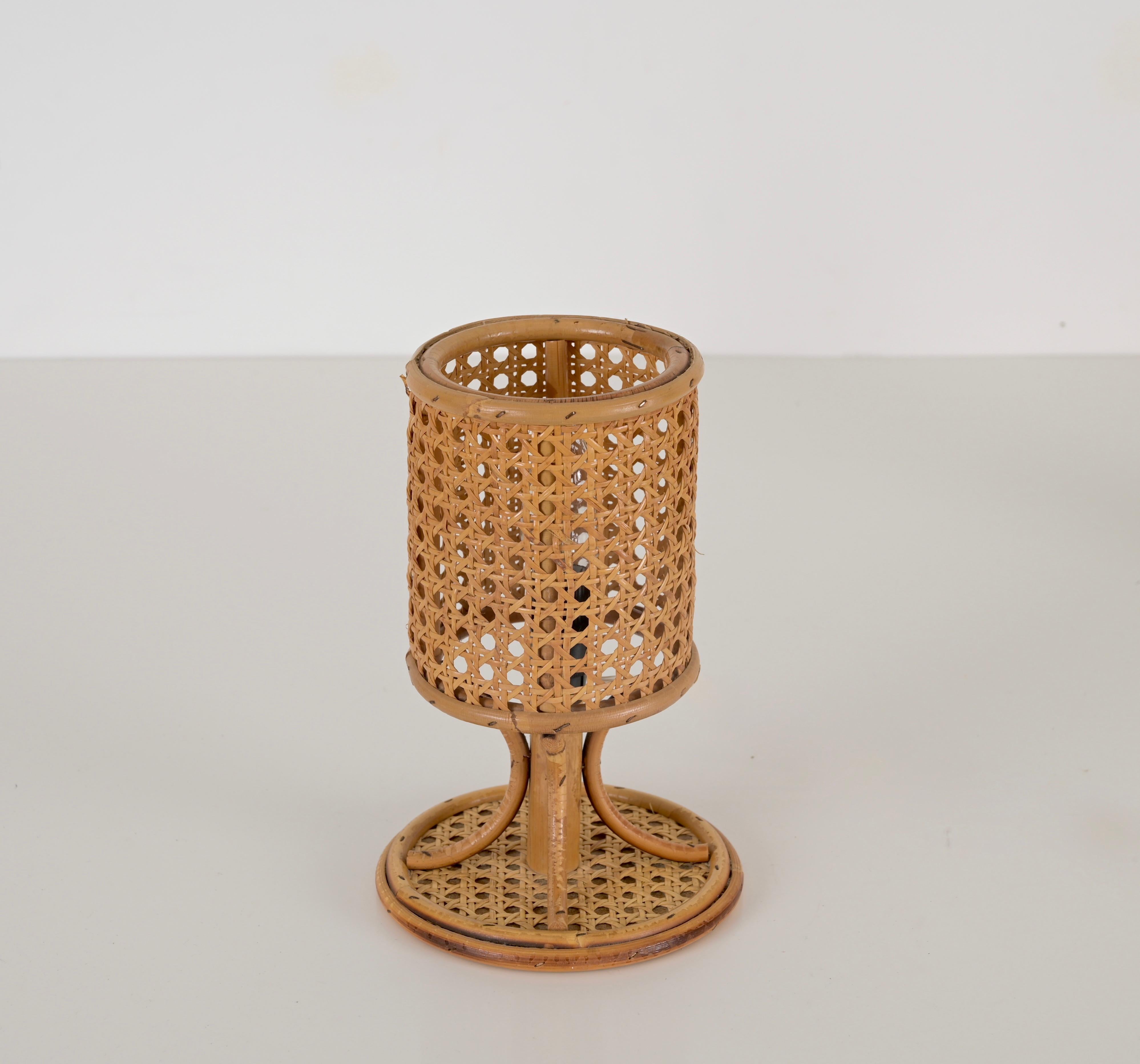 Louis Sognot Pair of Table Lamps in Rattan and Wicker, France 1960s For Sale 3