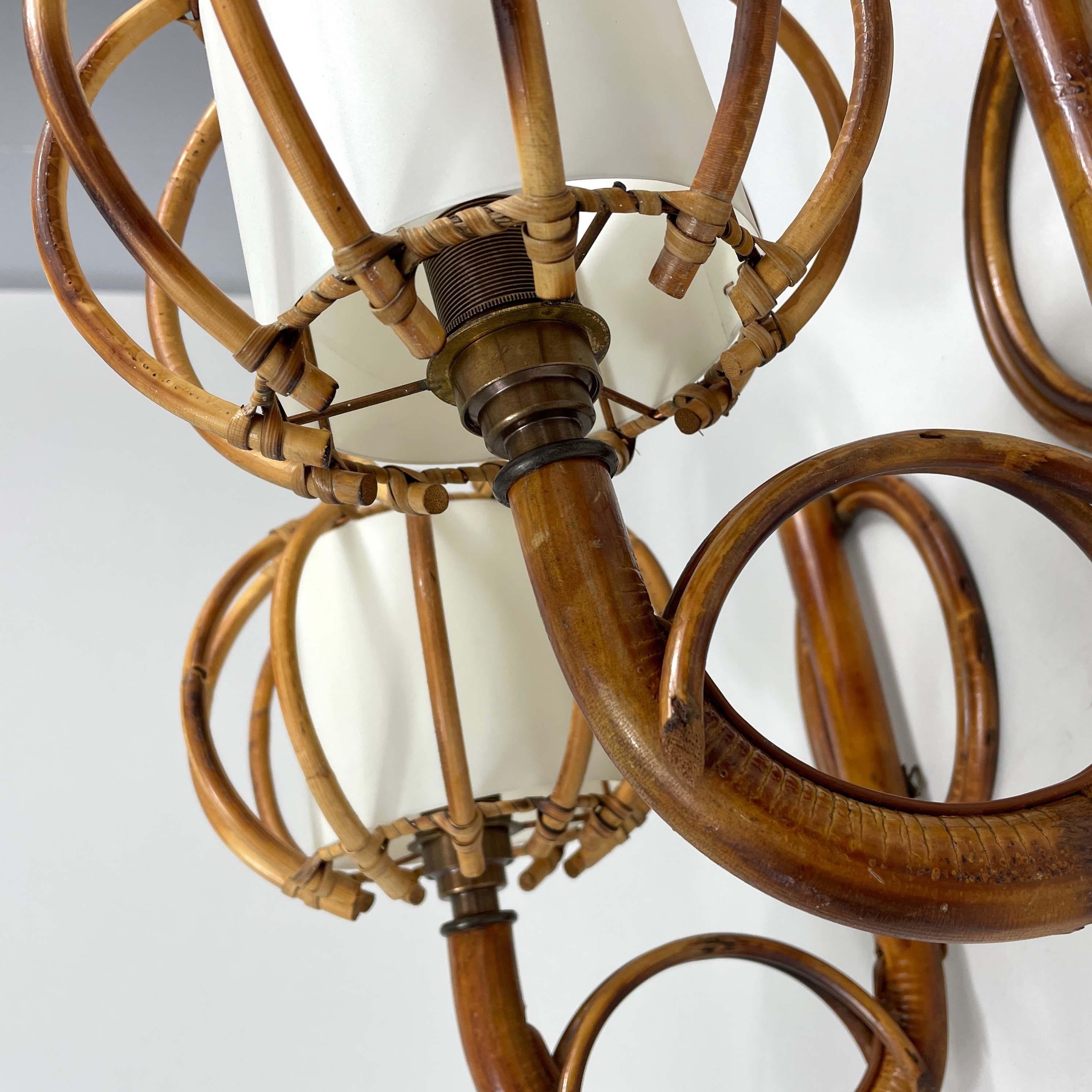 Synthetic Louis SOGNOT Pair Rattan & Bamboo Sconces, France 1950s For Sale
