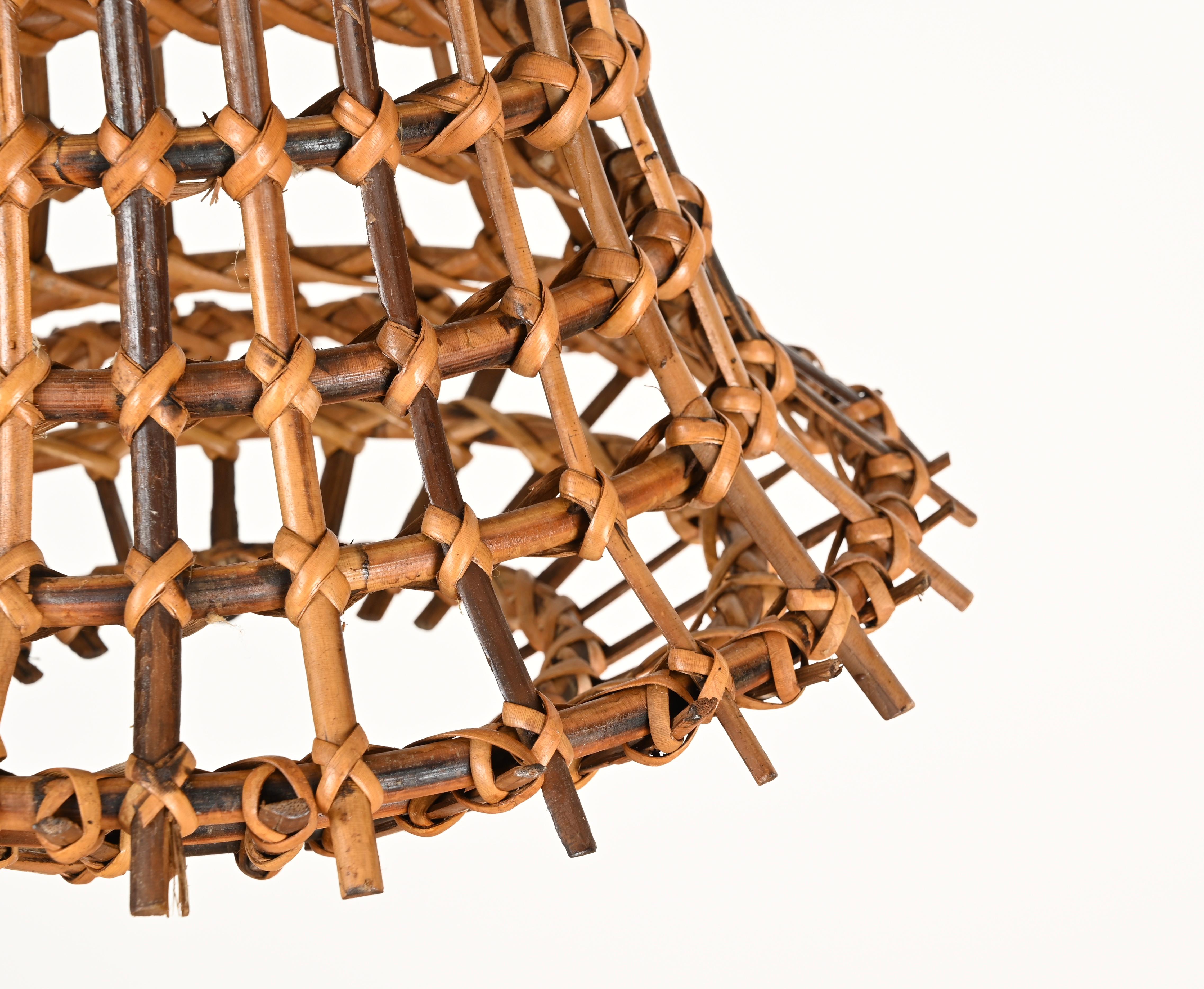 Hand-Crafted Louis Sognot Pendant Chandelier in Rattan, Wicker and Rope, France 1960s For Sale