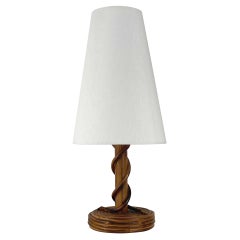 Louis SOGNOT Rattan-Bambus-Stoff-Tischlampe, Frankreich 1950er Jahre