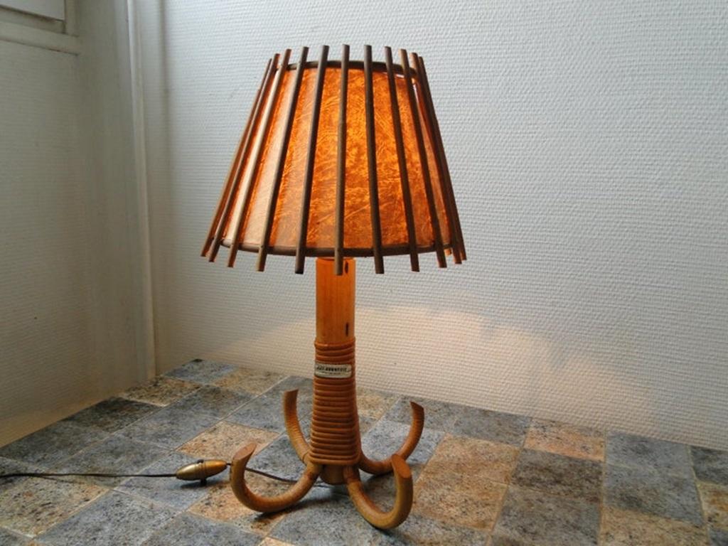 Lampe de bureau Louis Sognot en bambou et rotin, France  en vente 4