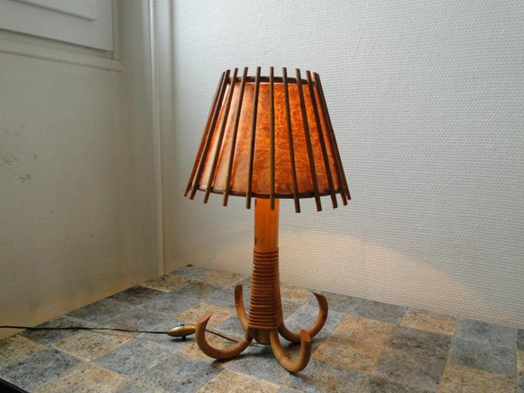Louis Sognot Rattan Bamboo Table Lamp, France  For Sale 6