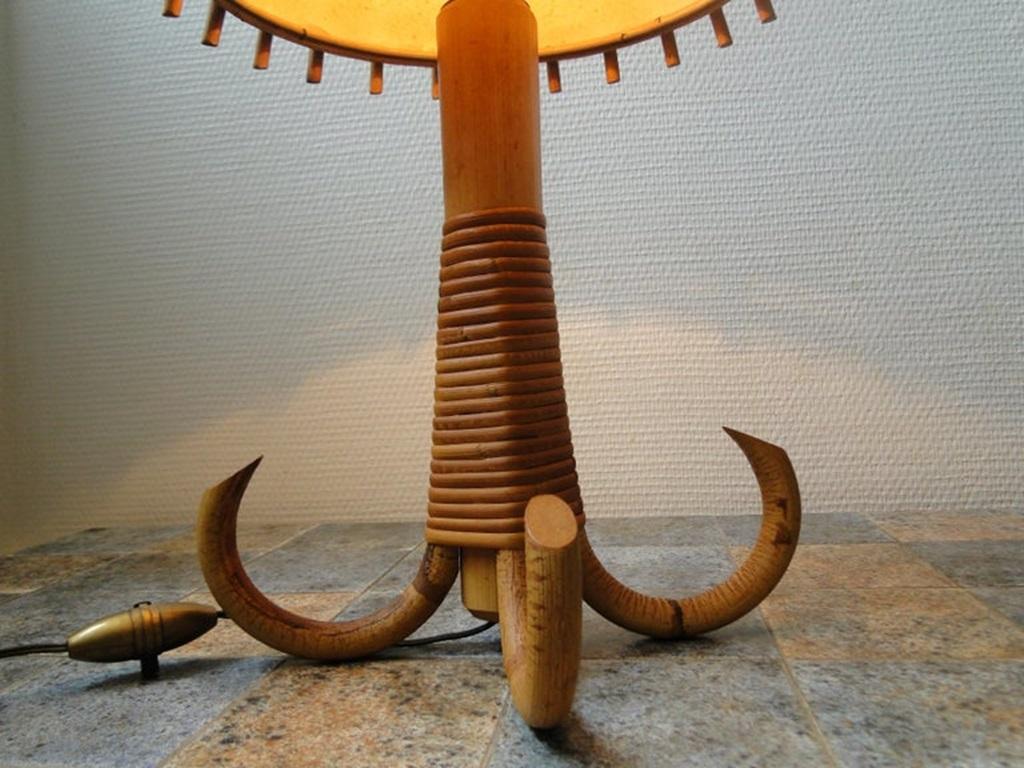 Lampe de bureau Louis Sognot en bambou et rotin, France  en vente 7
