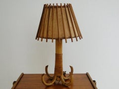 Louis Sognot Rattan Bamboo Table Lamp, France