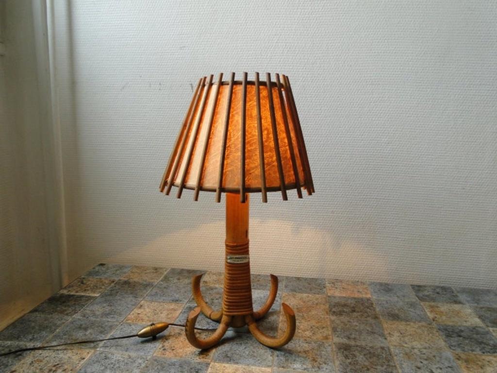 Louis Sognot Rattan Bamboo Table Lamp, France  For Sale 3