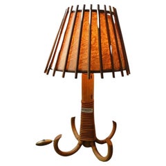 Retro Louis Sognot Rattan Bamboo Table Lamp, France 