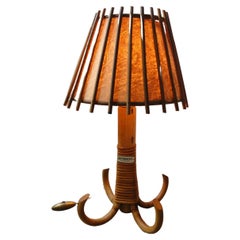 Louis Sognot Rattan Bamboo Table Lamp, France 