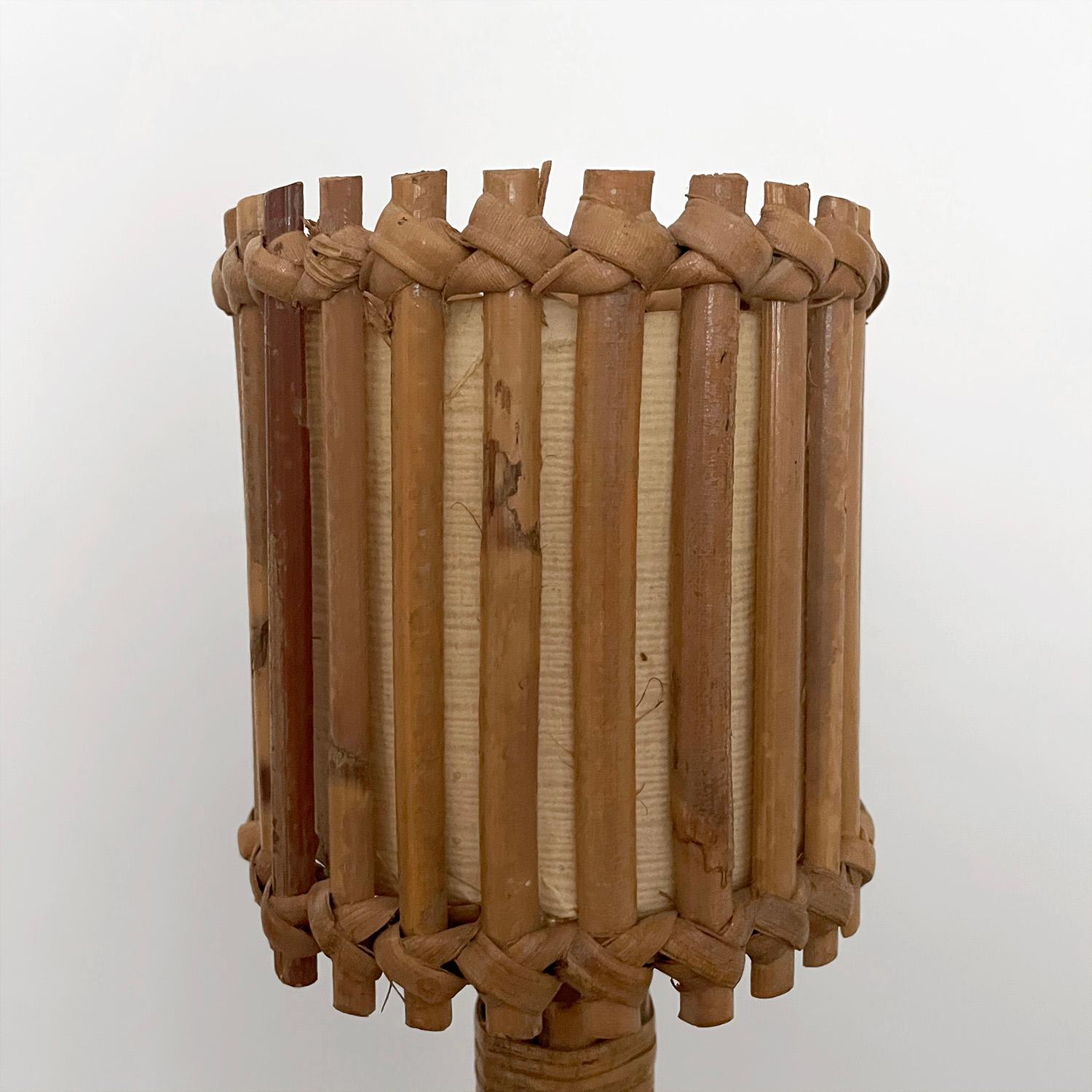 French Louis Sognot Rattan Lamp with Loop Base For Sale