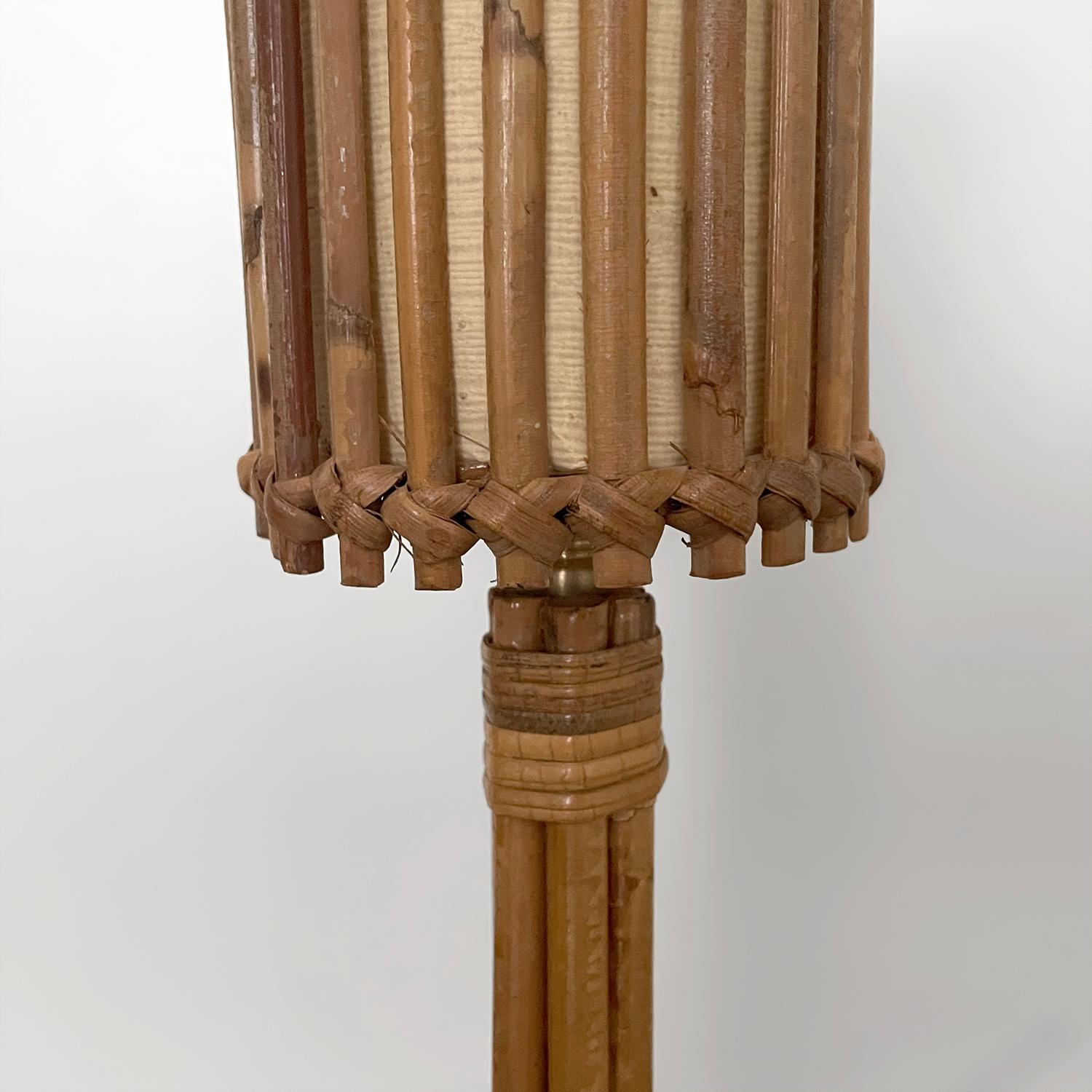Mid-20th Century Louis Sognot Rattan Lamp with Loop Base For Sale
