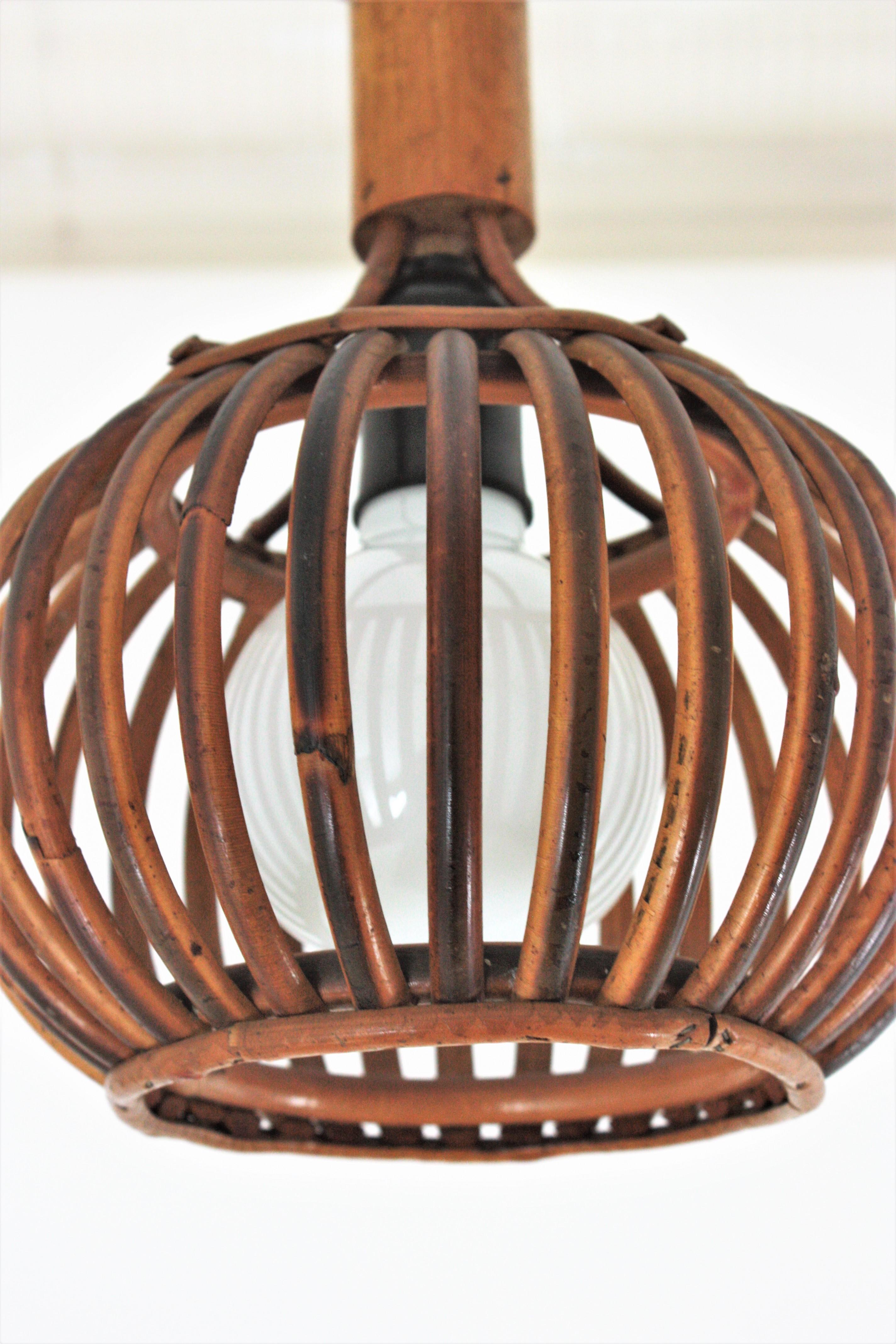 Louis Sognot Rattan Pendant Hanging Light / Lantern, 1950s In Good Condition For Sale In Barcelona, ES