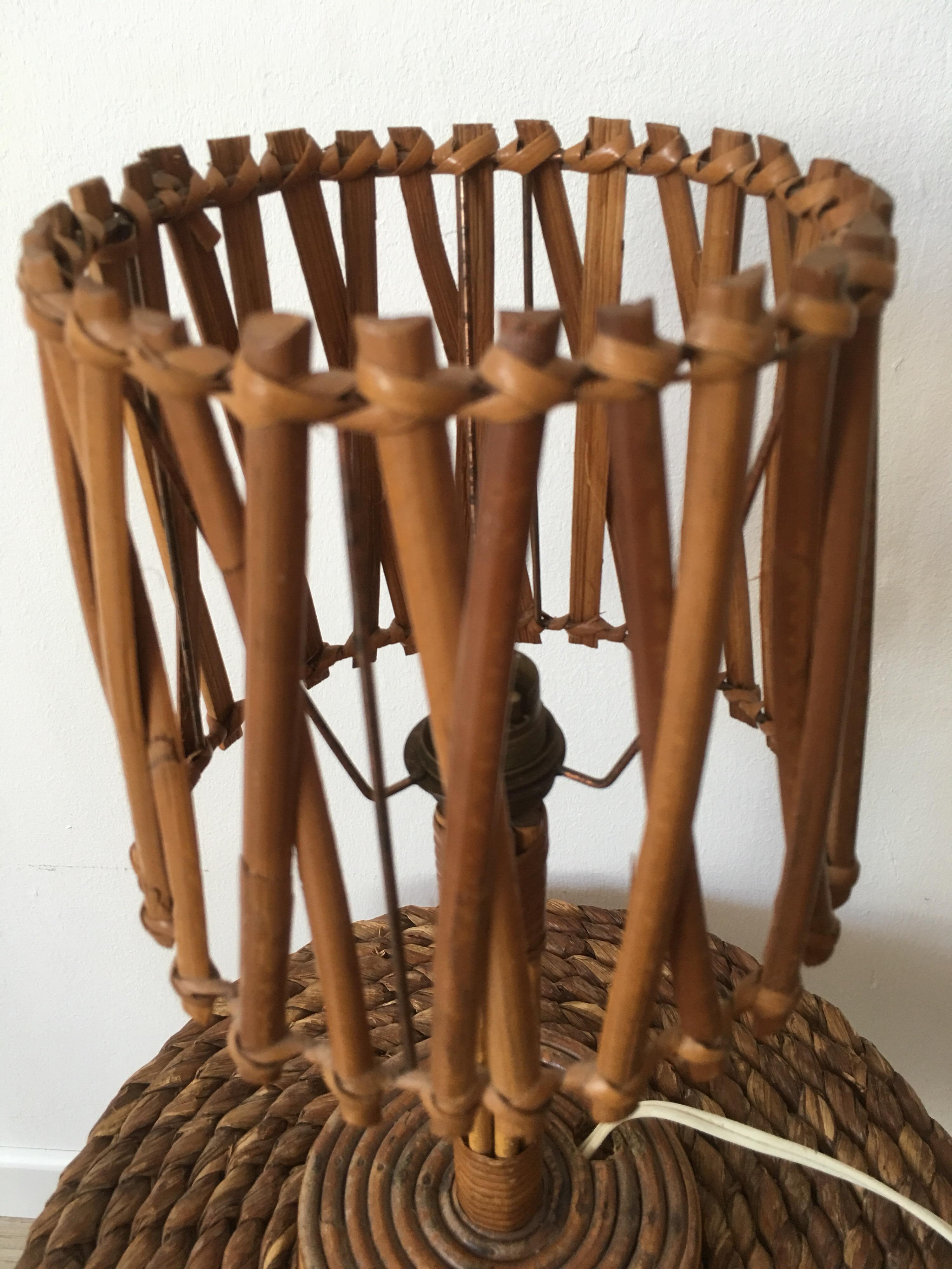 Louis Sognot Rattan Table Lamp, Original Rattan Lampshade, French, 1950s For Sale 2