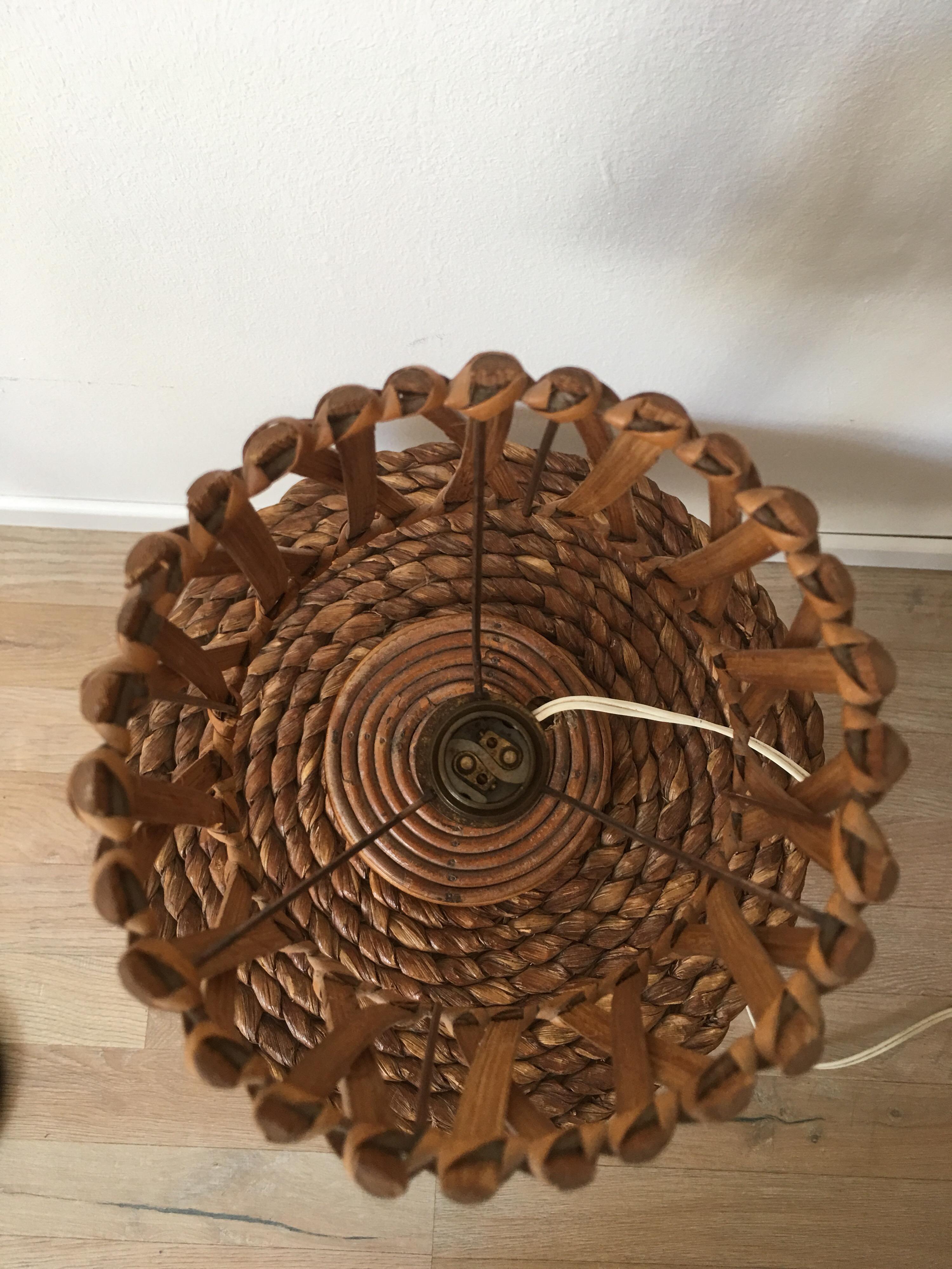 Louis Sognot Rattan Table Lamp, Original Rattan Lampshade, French, 1950s For Sale 3