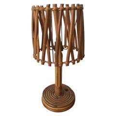 Retro Louis Sognot Rattan Table Lamp, Original Rattan Lampshade, French, 1950s