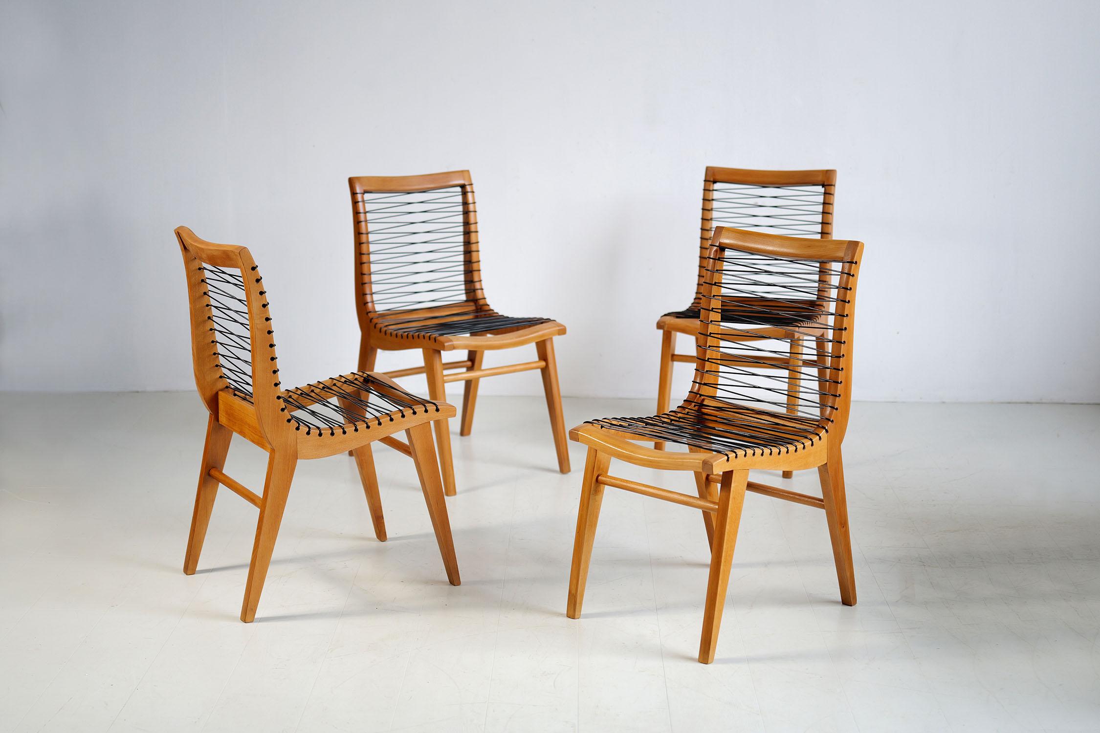Louis Sognot, Serie 4 Stühle, Frankreich 1950 (Moderne der Mitte des Jahrhunderts) im Angebot