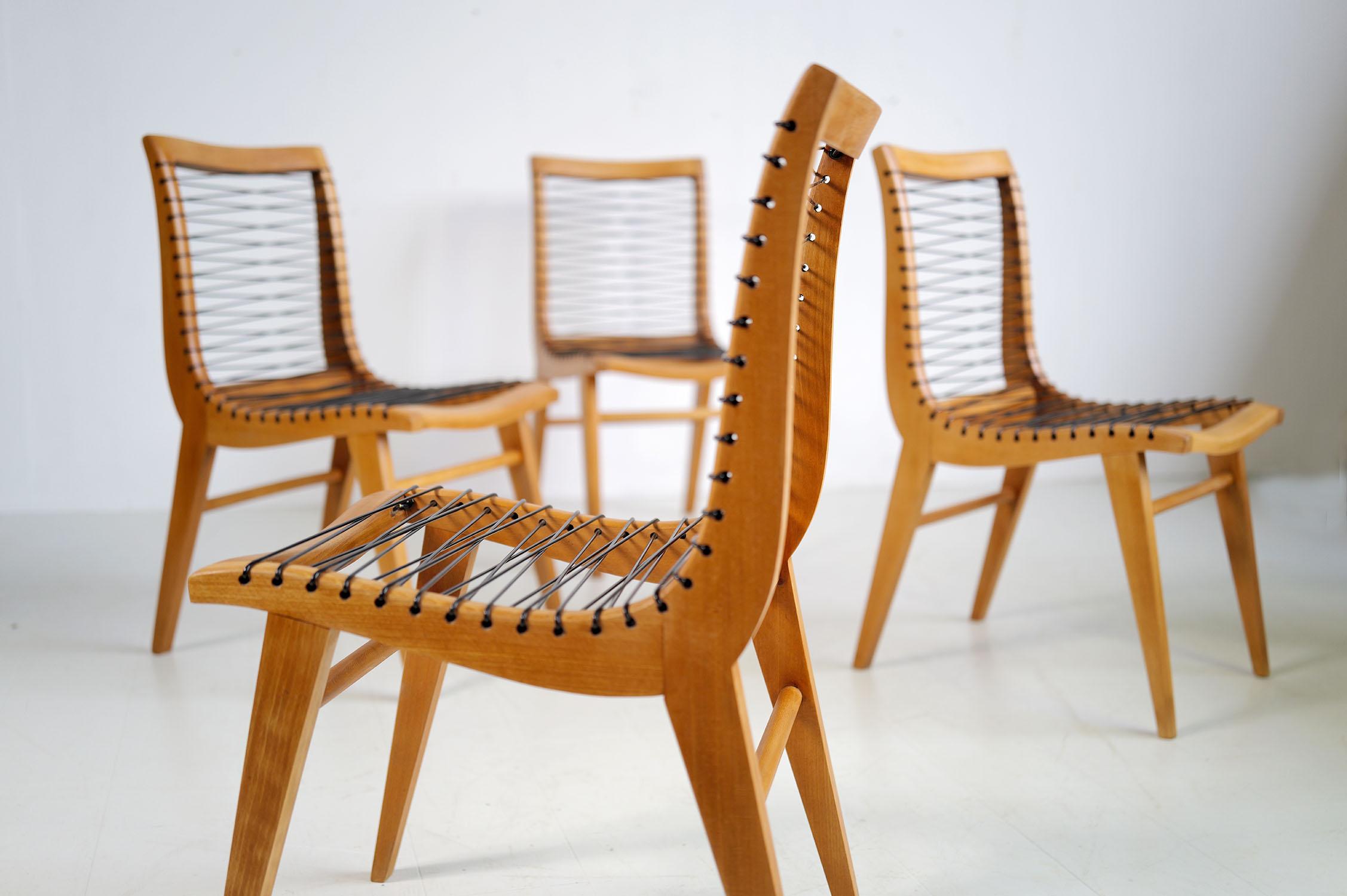 Louis Sognot, Serie 4 Stühle, Frankreich 1950 (Mitte des 20. Jahrhunderts) im Angebot