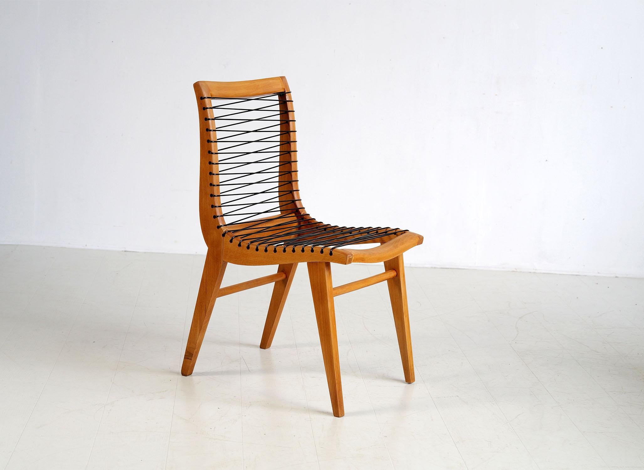 Louis Sognot, Serie 4 Stühle, Frankreich 1950 (Buchenholz) im Angebot