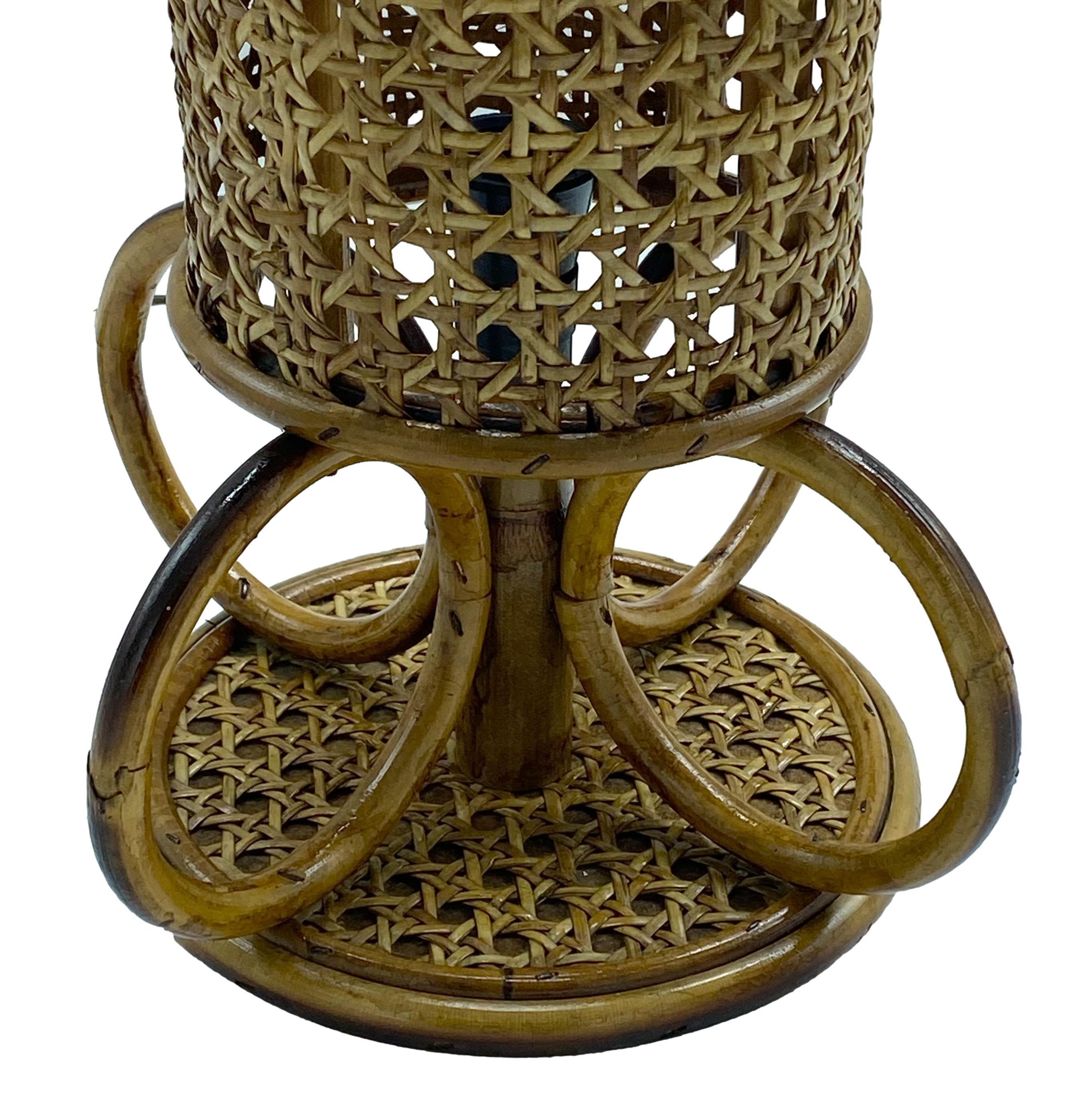 Mid-Century Modern Louis Sognot Style Bamboo and Rattan Tablelamp, Italy, 1960s