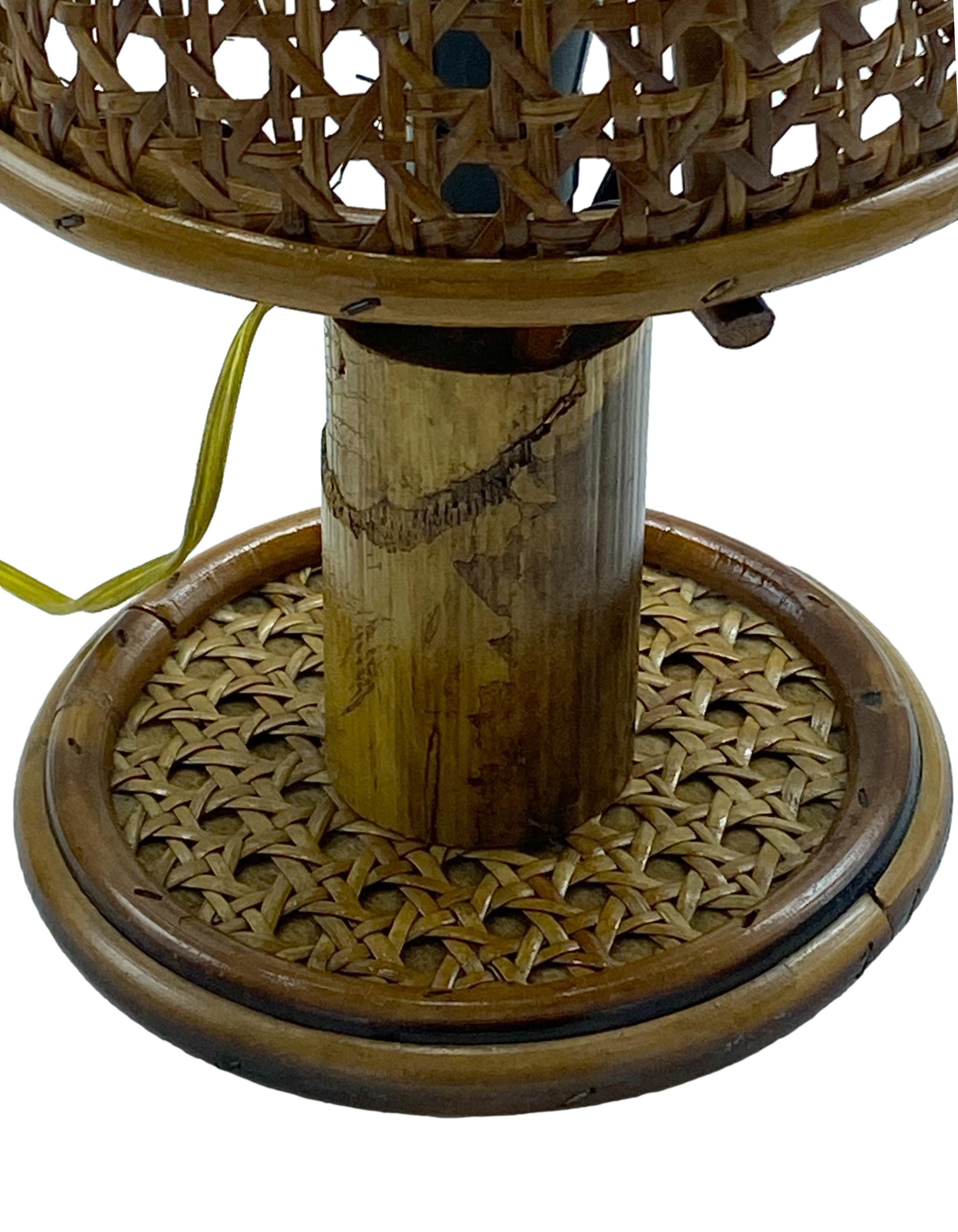 Mid-Century Modern Louis Sognot Style Bamboo and Rattan TableLamp, Italy 1960s