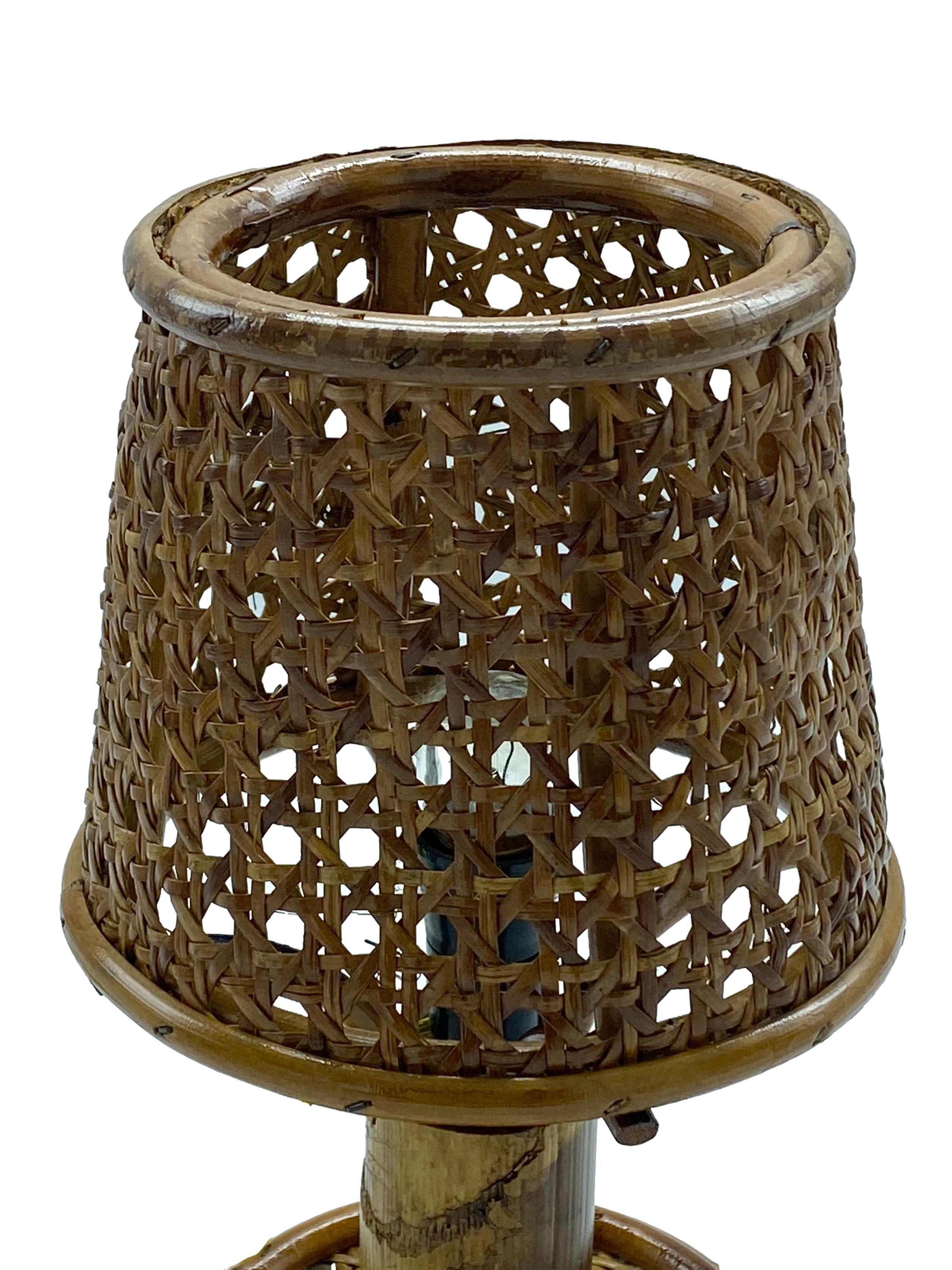 Louis Sognot Style Bamboo and Rattan TableLamp, Italy 1960s In Good Condition In Naples, IT