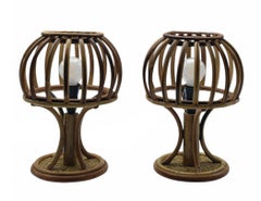 Louis Sognot Style Pair of Rattan and Bambu' Table Lamps, Italy 1960s